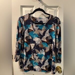 JM Collection Blue Patterned Blouse